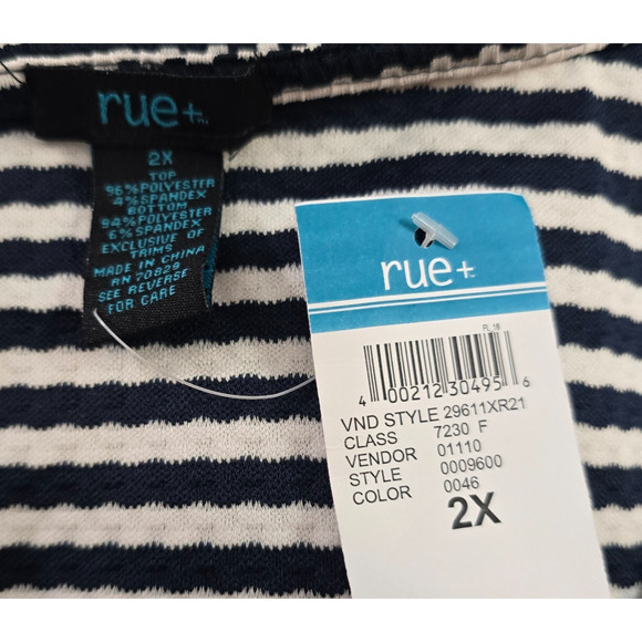 Rue21 Dress Women's 2X Navy White Striped Half Front Zip Sleeveless Ruffles NWT - Picture 3 of 15